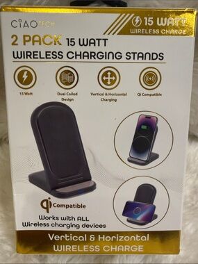 NIB Ciao Tech 2 Pack 15W Wireless Charging Stands Qi Compatible Fast Charge